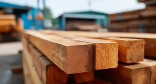 A close-up image of some treated timber on some palettes. A close-up image of some treated timber on some palettes.